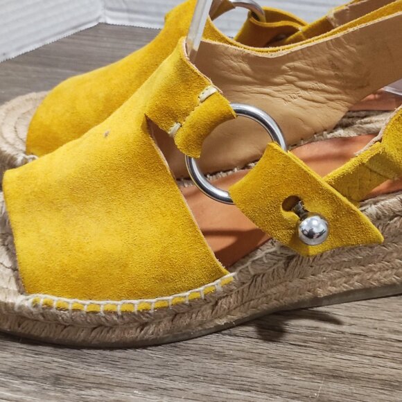 rag & bone Arc Espadrille Wedge  Sz 6  Yellow Suede Peep Toe Summer Sandals - Picture 8 of 15